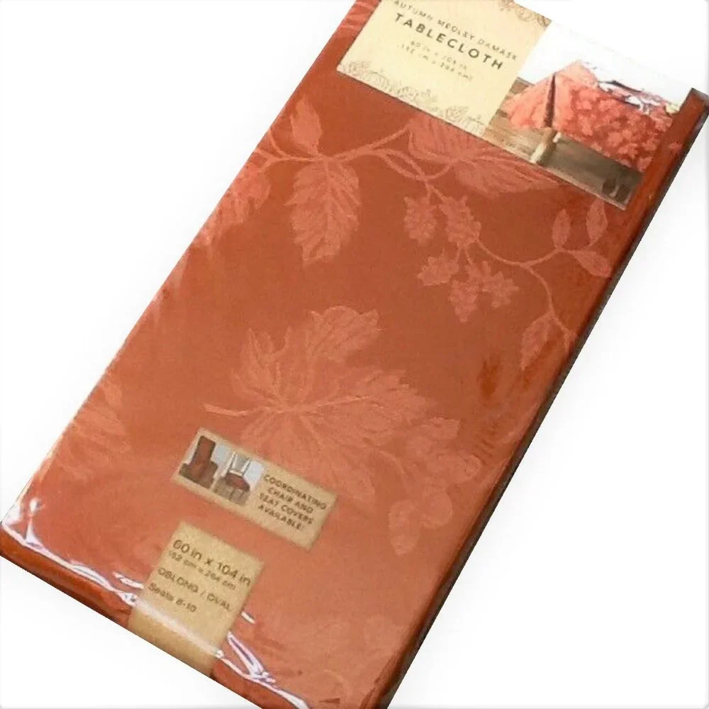 new in pkg SPICE-color Autumn Medley Damask 60x104 inch Tablecloth - Seats 6 o 8